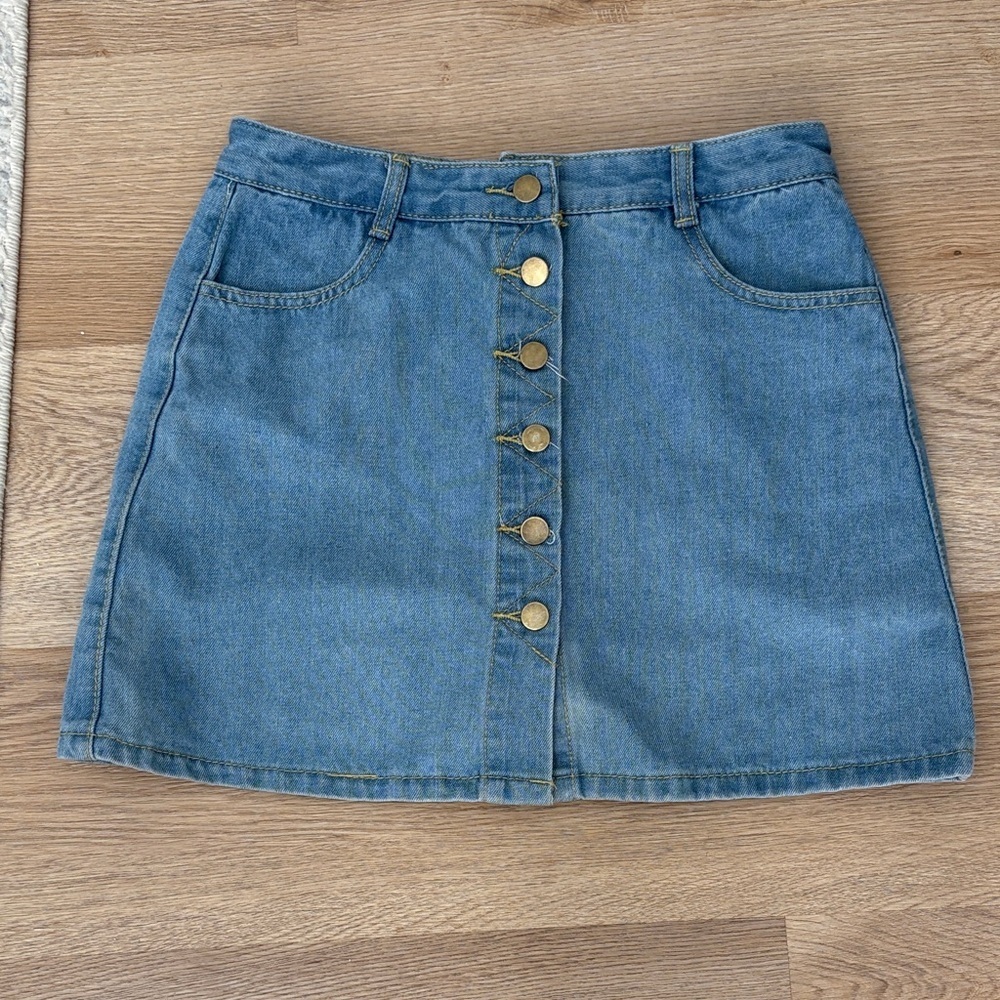 Denim Button-Front Skirt